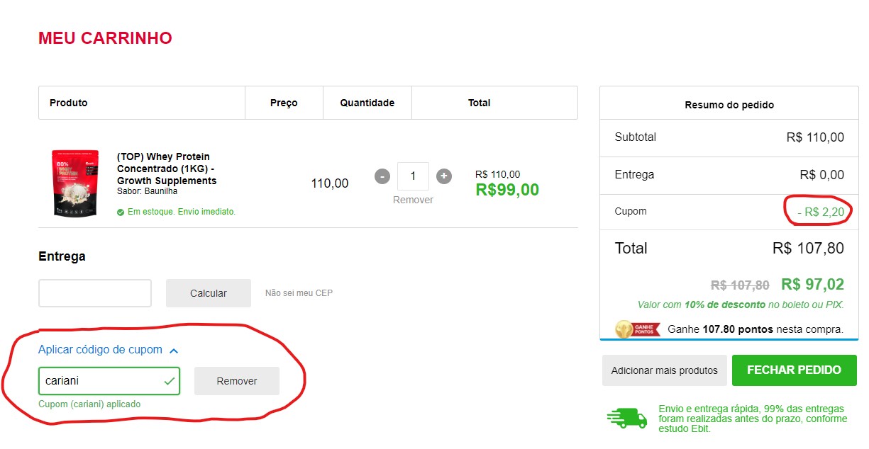 Qual o cupom desconto do Renato Cariani na Growth?